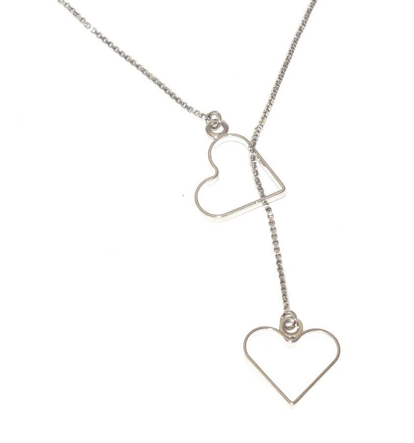 Silver-Toned Double Heart Drop Necklace