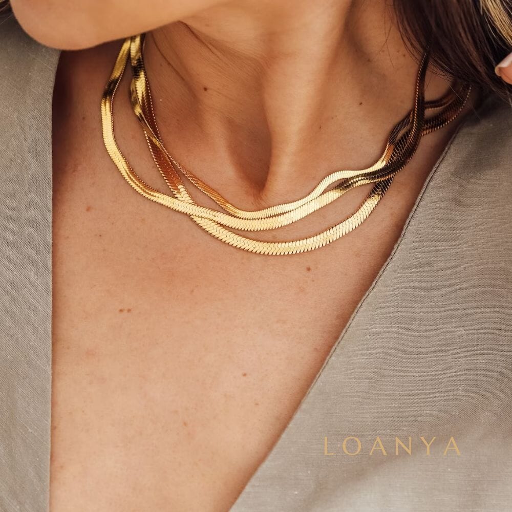 Wide Herringbone Necklace "5mm" with 18-karat gold plating