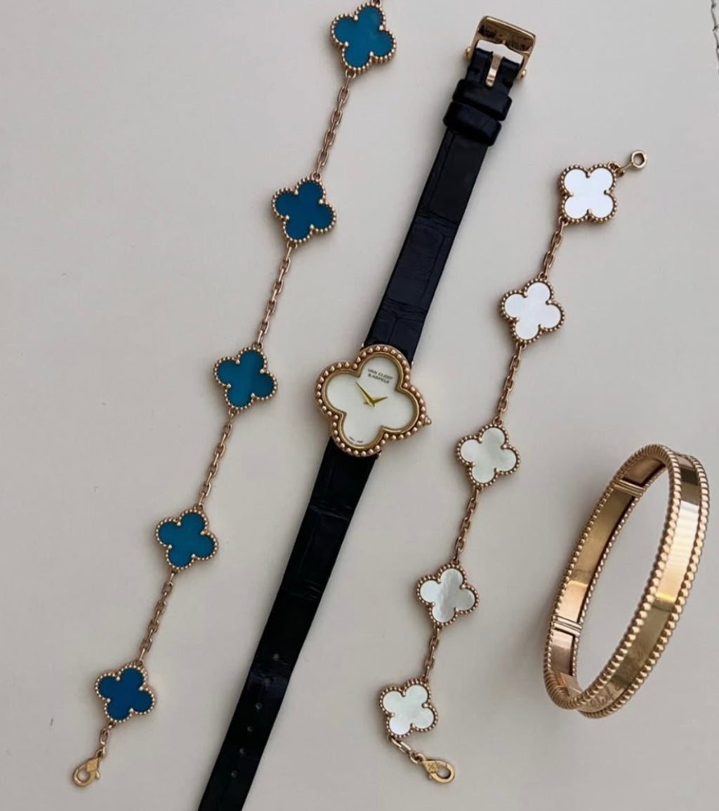 Blue Agate Clover Bracelet 18k Gold