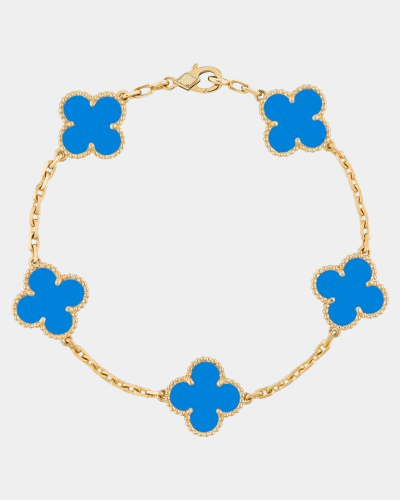 Blue Agate Clover Bracelet 18k Gold