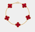 Clover Bracelet Carnelian Gemstone Four Leaf Flower 18k Gold