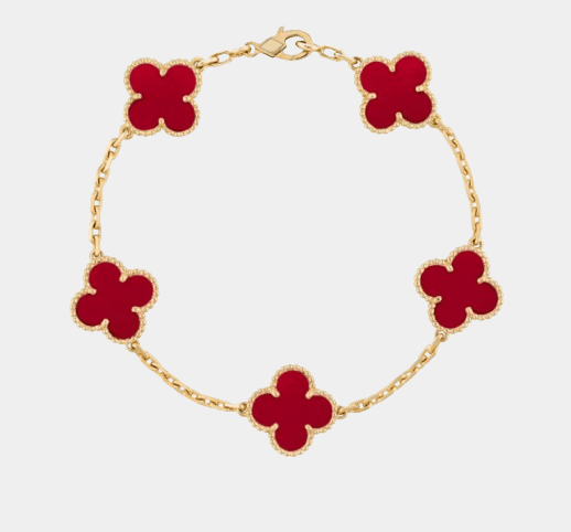 Clover Bracelet Carnelian Gemstone Four Leaf Flower 18k Gold
