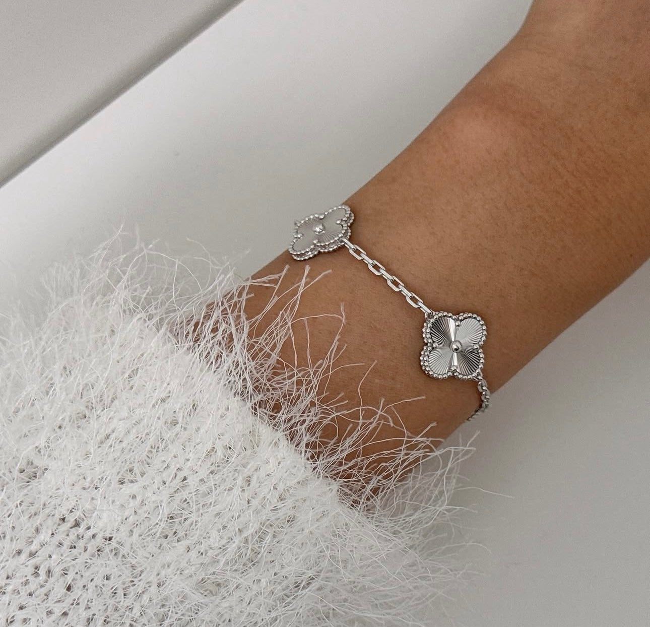 Clover Bracelet Full Silver Lucky Clover Four Leaf Flower Silver Charm Bracelet