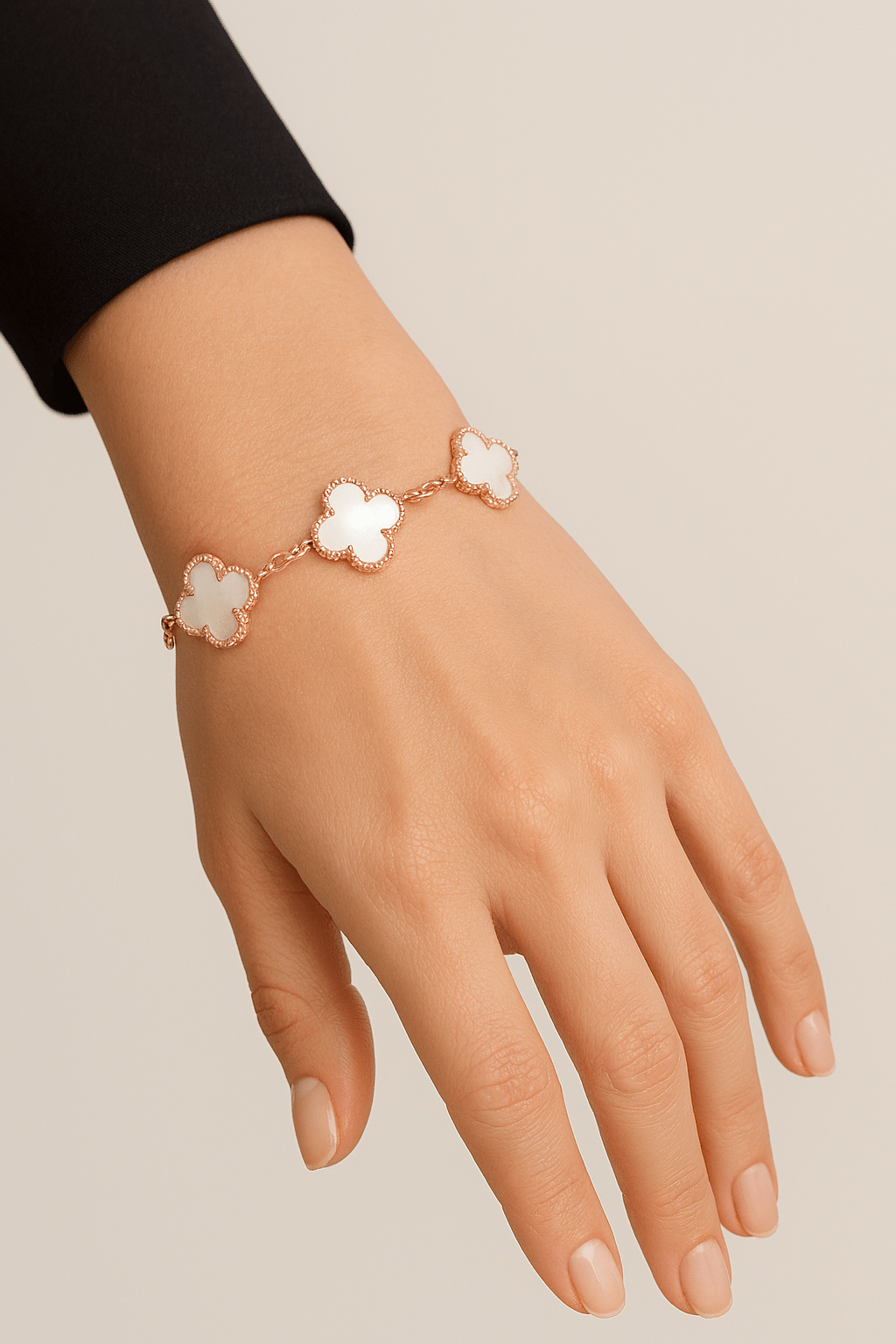 Clover Bracelet Lucky Clover Mother of Pearl Four Leaf Flower 18k Rose Gold Charm Bracelet
