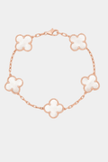 Clover Bracelet Lucky Clover Mother of Pearl Four Leaf Flower 18k Rose Gold Charm Bracelet