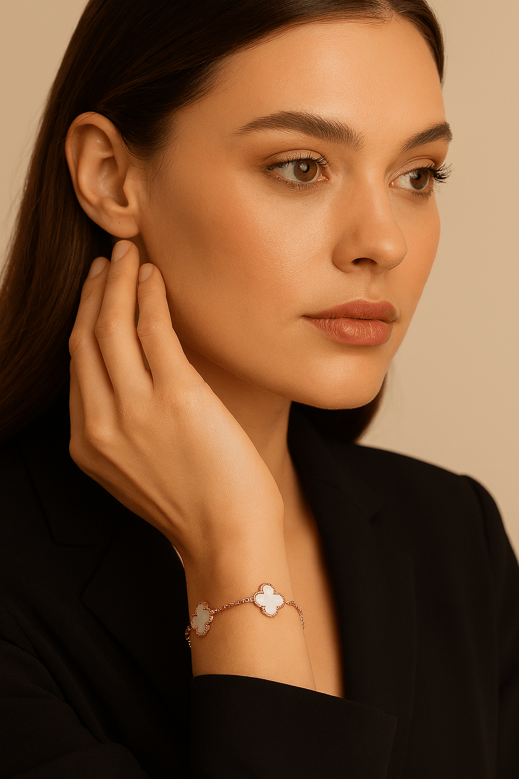 Clover Bracelet Lucky Clover Mother of Pearl Four Leaf Flower 18k Rose Gold Charm Bracelet