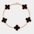 Clover Bracelet Lucky Clover Onyx Gemstone Four Leaf Flower 18k Rose Gold Charm Bracelet