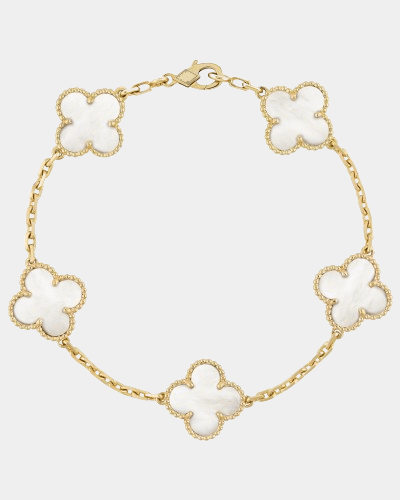Clover Bracelet Mother of Pearl Four Leaf Flower 18k Gold Charm Bracelet