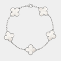 Silver Mother of Pearl Clover Bracelet