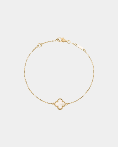 Clover Bracelet Mother of Pearl One Four Leaf Flower 18k Yellow Gold  Bracelet