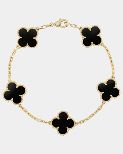 Clover Bracelet Onyx Gemstone Four Leaf Flower 18k Gold Charm Bracelet