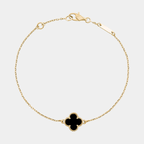 Clover Bracelet Onyx One Four Leaf Flower 18k Gold  Bracelet
