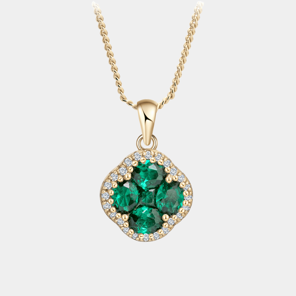 Clover Emerald Necklace With Zircon 18k  Gold