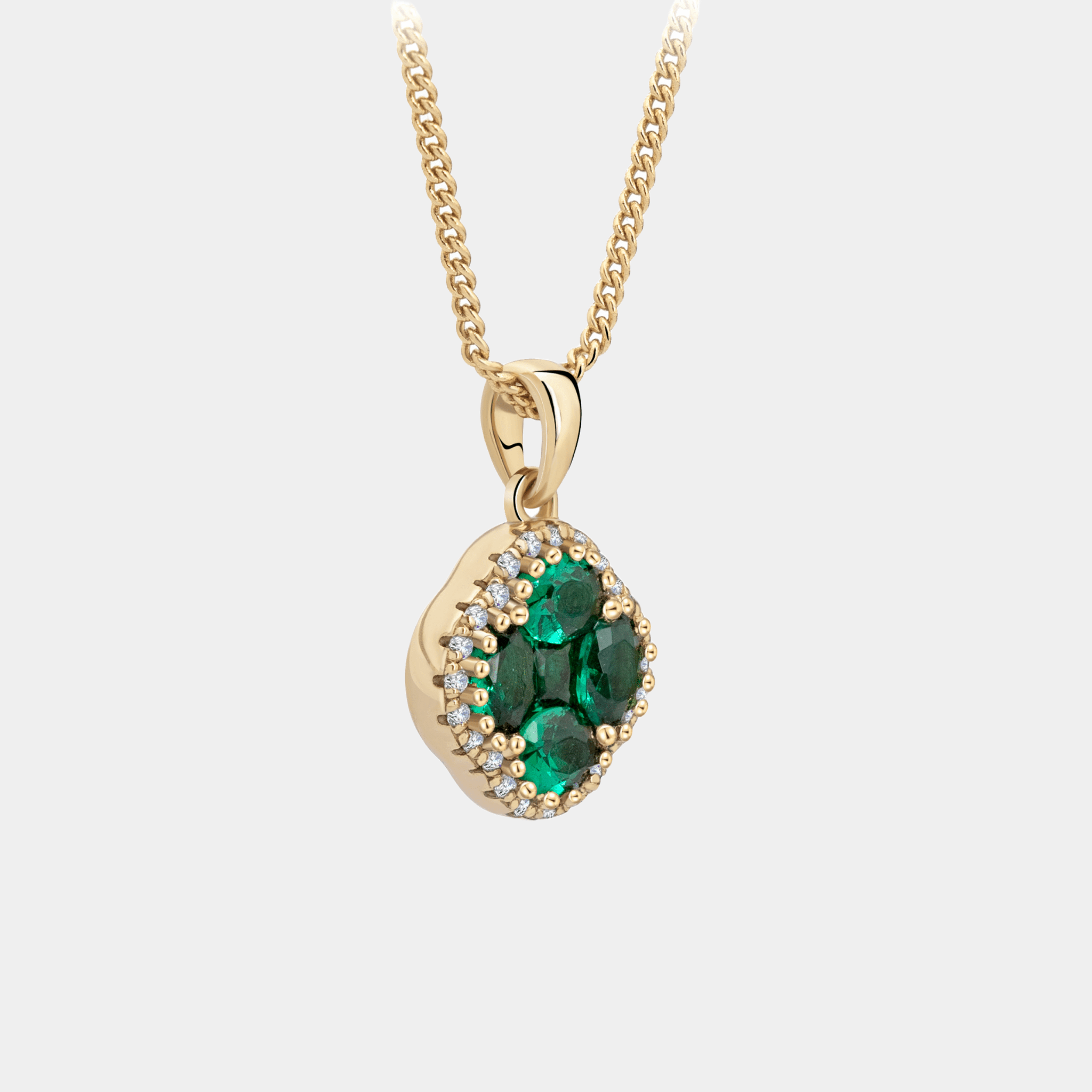 Clover Emerald Necklace With Zircon 18k  Gold