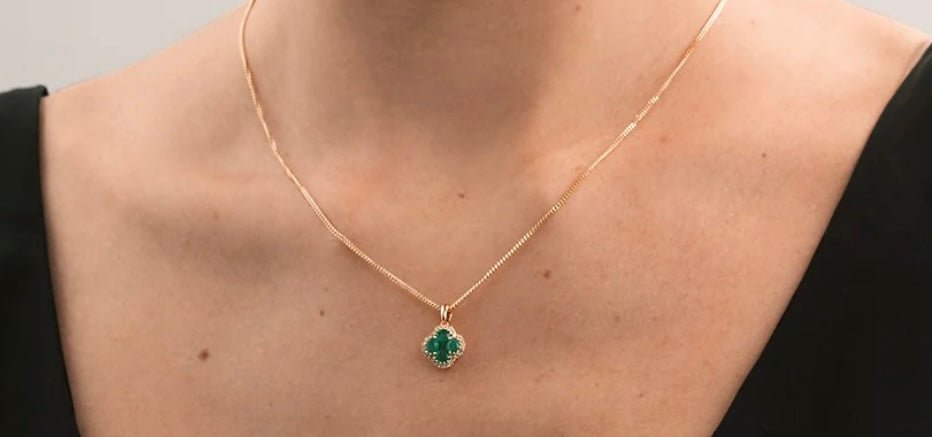 Clover Emerald Necklace With Zircon 18k  Gold
