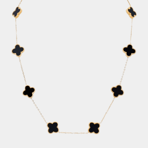 Clover Necklace 10 Motifs Black Onyx Stone 18k Gold Four Leaf Clover