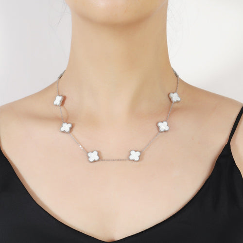 Clover Necklace 10 Motifs Lucky Clover Mother of Pearl Silver Four Leaf Clover
