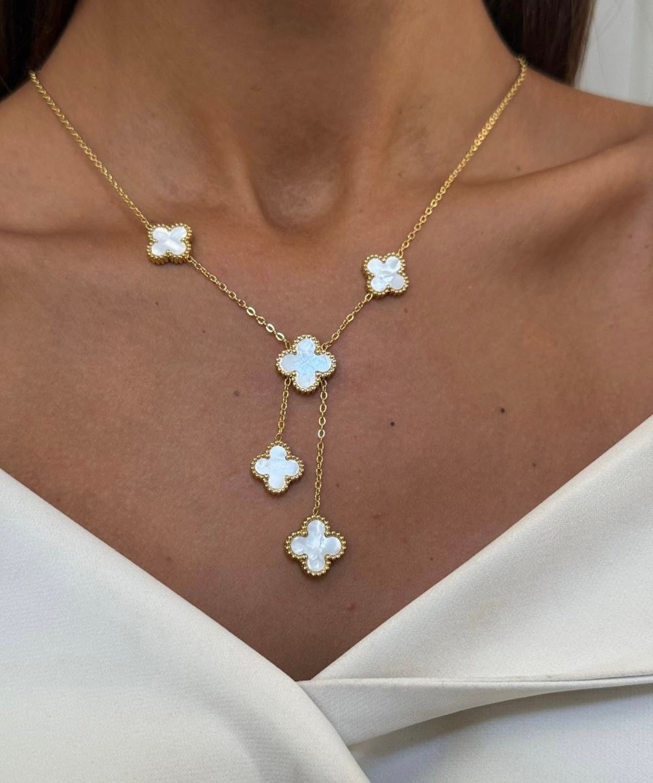 Clover Necklace 18k Gold Mother Of Pearl Four Leaf Flower
