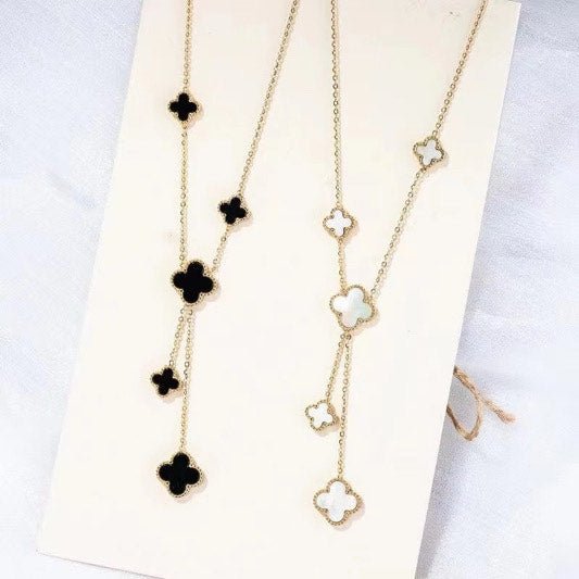 Clover Necklace 18k Gold Onyx Gemstone Pendant