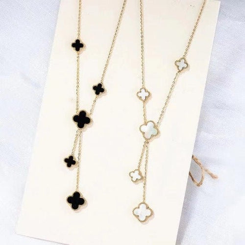 Clover Necklace 18k Gold Onyx Gemstone Pendant