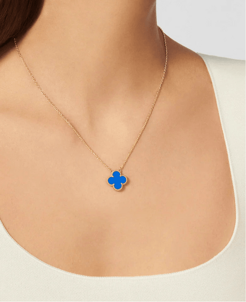 Blue Agate Clover Necklace - 18k Gold Pendant