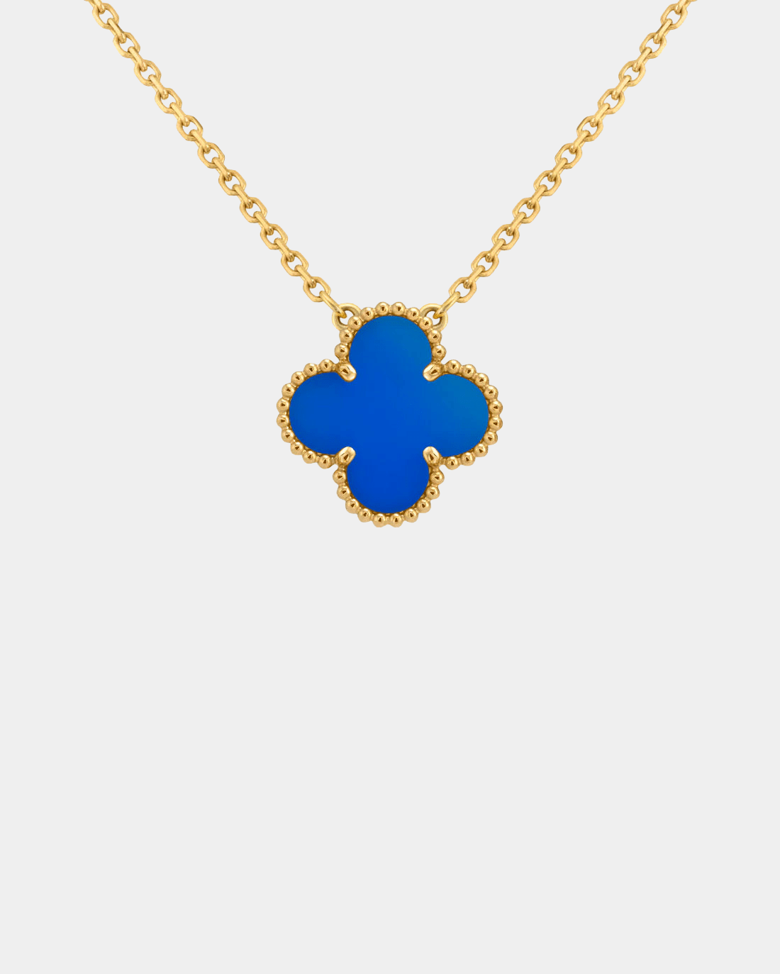 Blue Agate Clover Necklace - 18k Gold Pendant