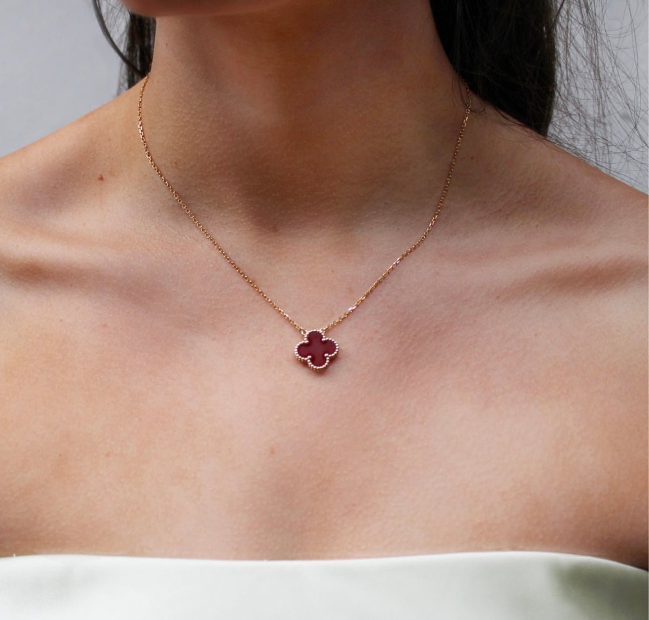 Clover Necklace Four Leaf Carnelian Red Stone 18k Gold Pendant Necklace