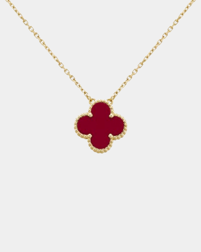 Clover Necklace Four Leaf Carnelian Red Stone 18k Gold Pendant Necklace