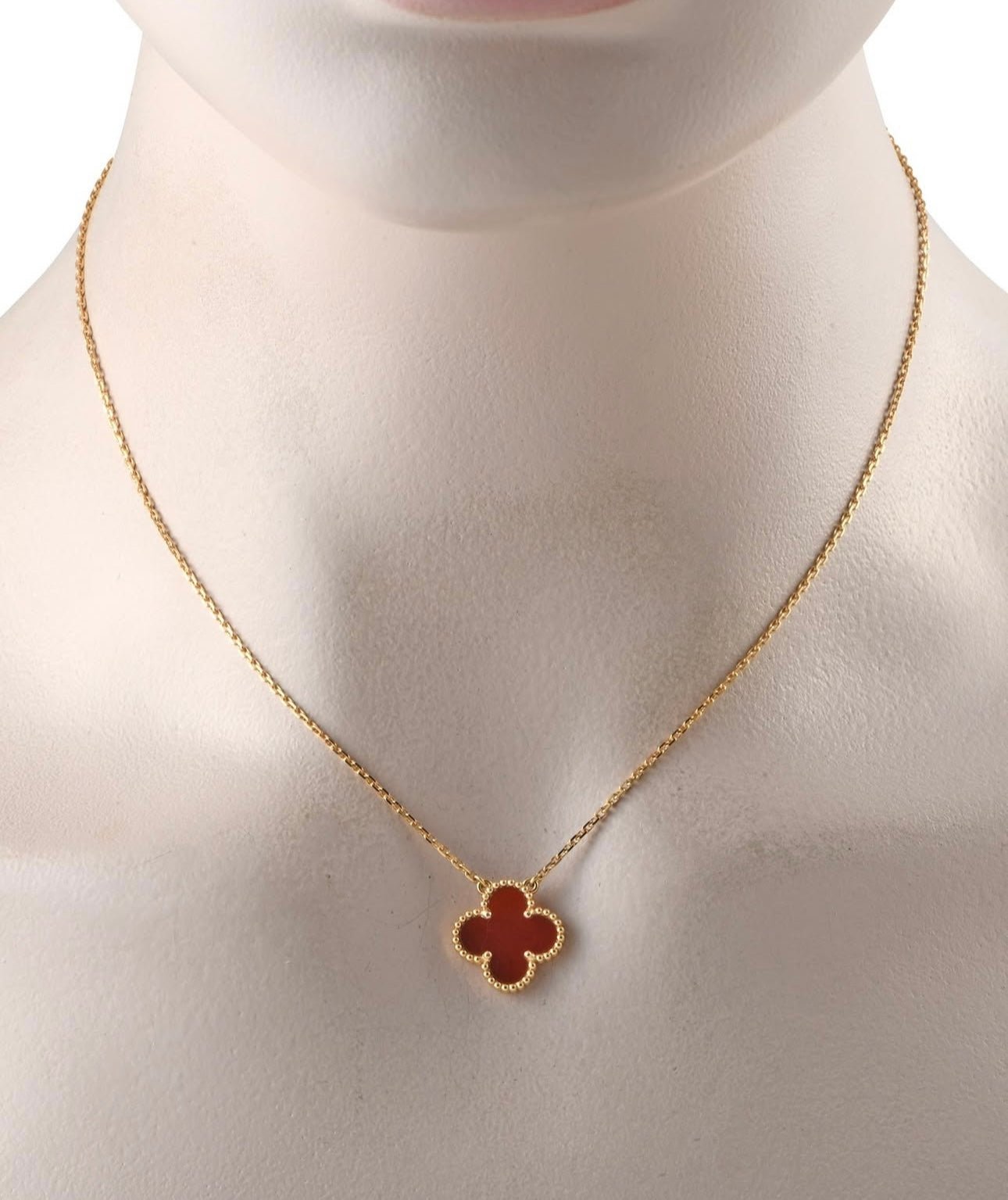 Clover Necklace Four Leaf Carnelian Red Stone 18k Gold Pendant Necklace