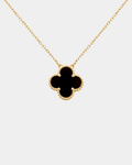 Clover Necklace Four Leaf Flower Onyx Stone 18k Gold Pendant