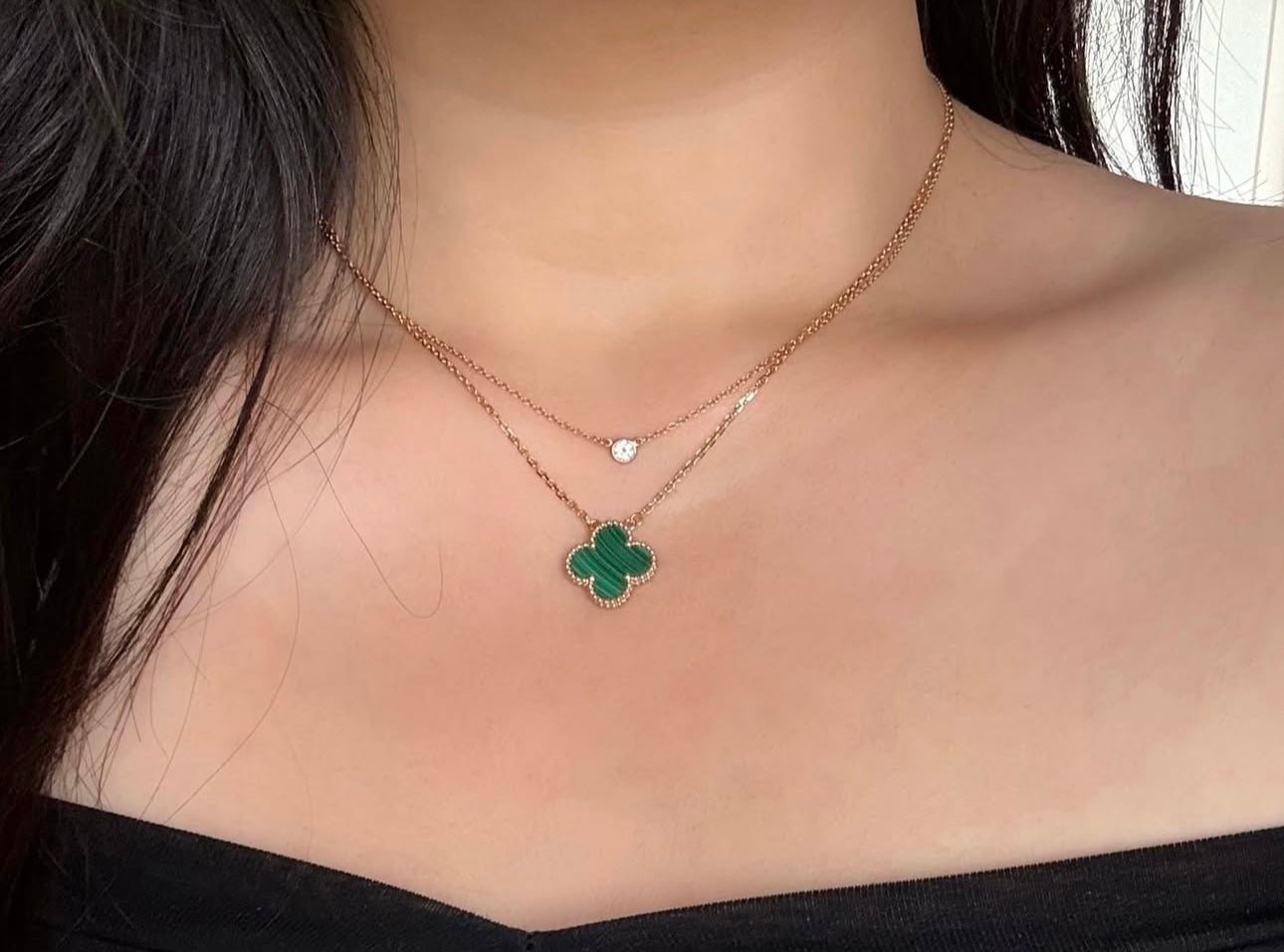 Clover Necklace Malachite 18k Gold
