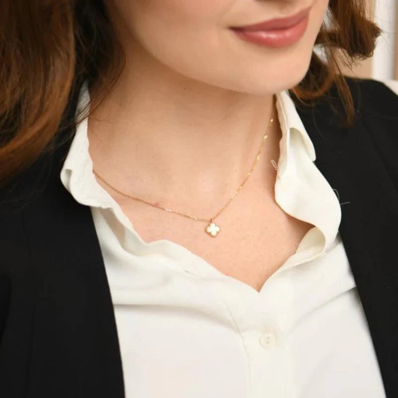 Clover Necklace Four Leaf Mini Mother Of Pearl 18k Gold Pendant Necklace