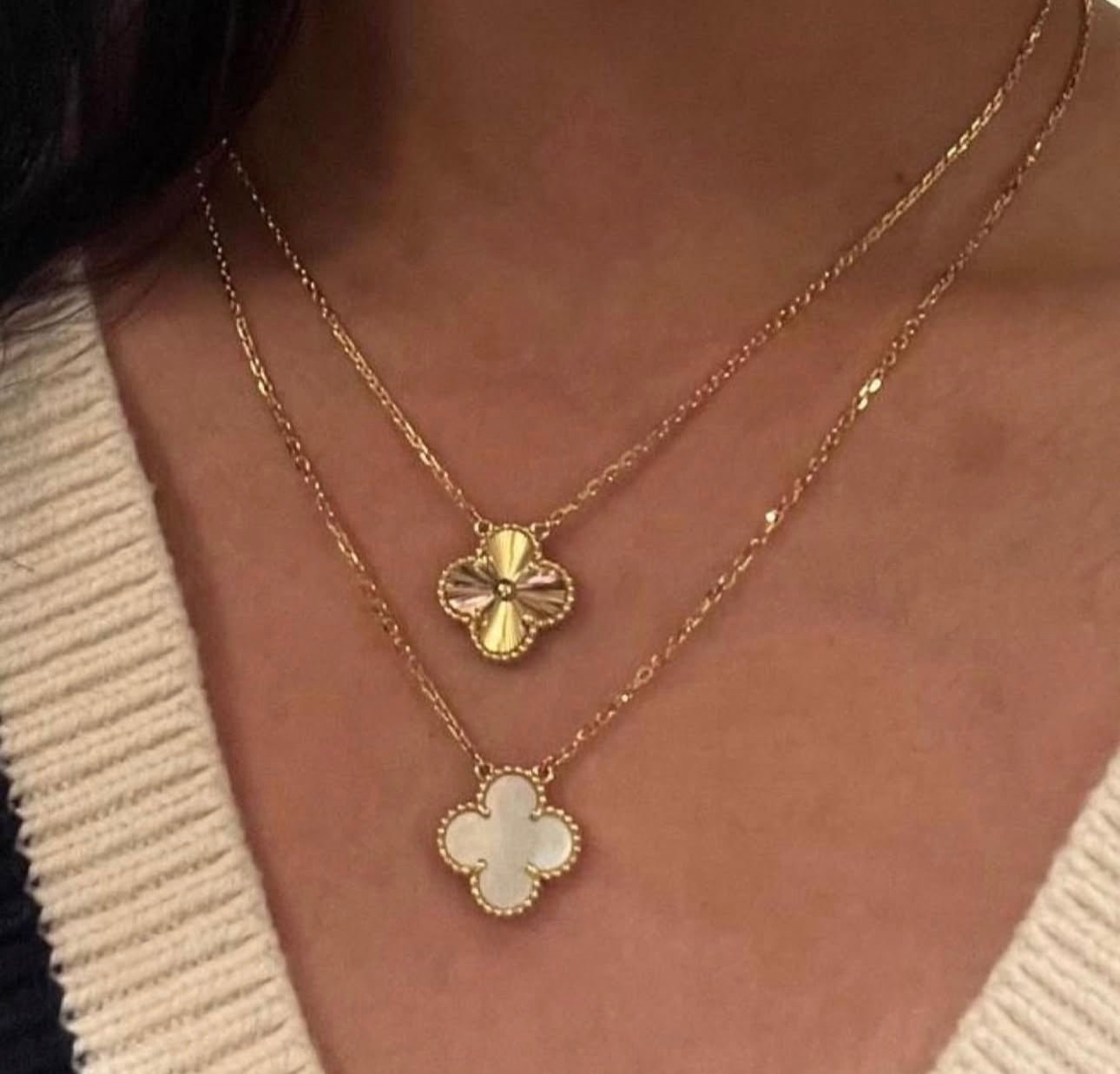 Clover Necklace Four Leaf Mother Of Pearl 18k Gold Pendant
