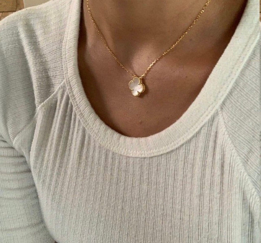 Clover Necklace Four Leaf Mother Of Pearl 18k Gold Pendant