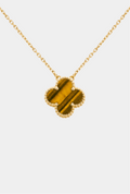 Clover Necklace Four Leaf Tiger Eye Gemstone 18k Gold Pendant Necklace