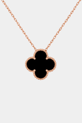 Clover Necklace Lucky Clover Four Leaf Black Onyx 18k Rose Gold Pendant Necklace