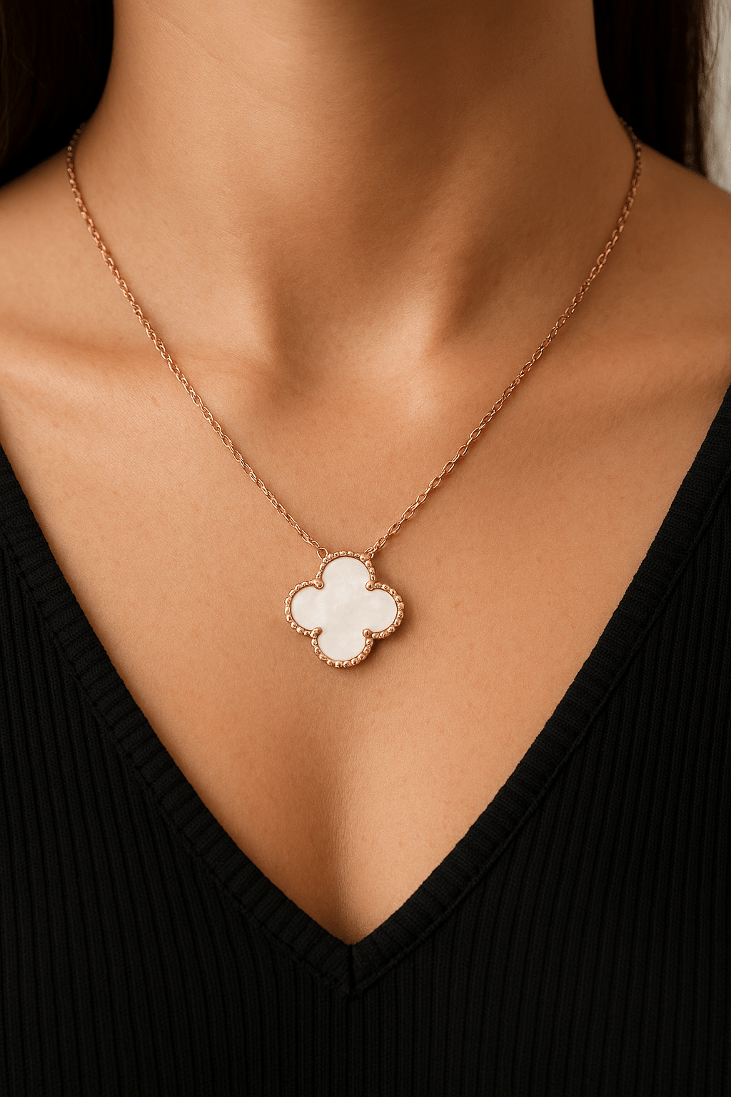 Clover Necklace Lucky Clover Four Leaf Mother Of Pearl 18k Rose Gold Pendant Necklace