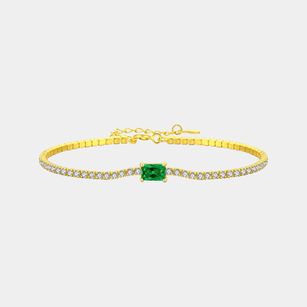 Emerald Halo Tennis Bracelet 18k Gold