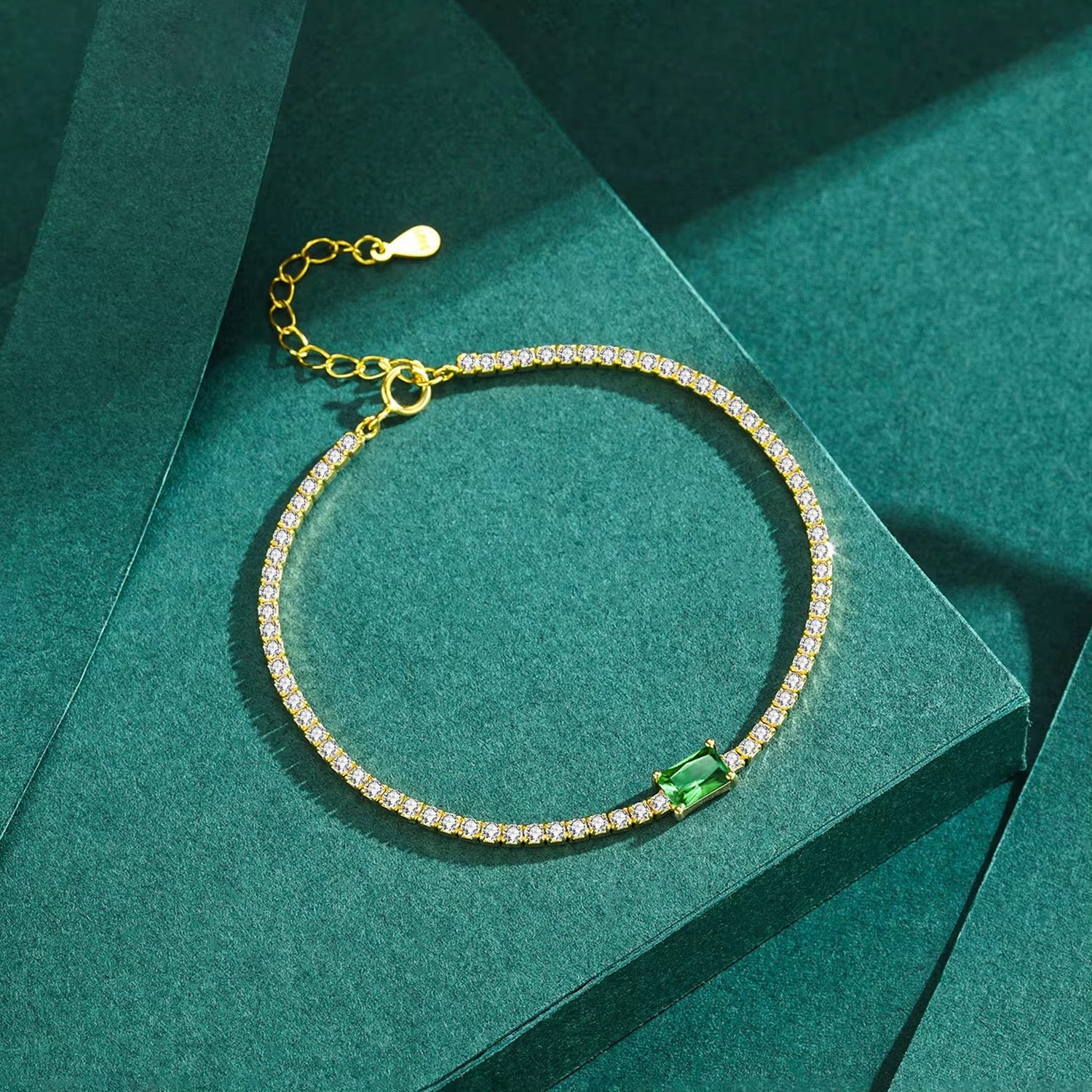 Emerald Halo Tennis Bracelet 18k Gold