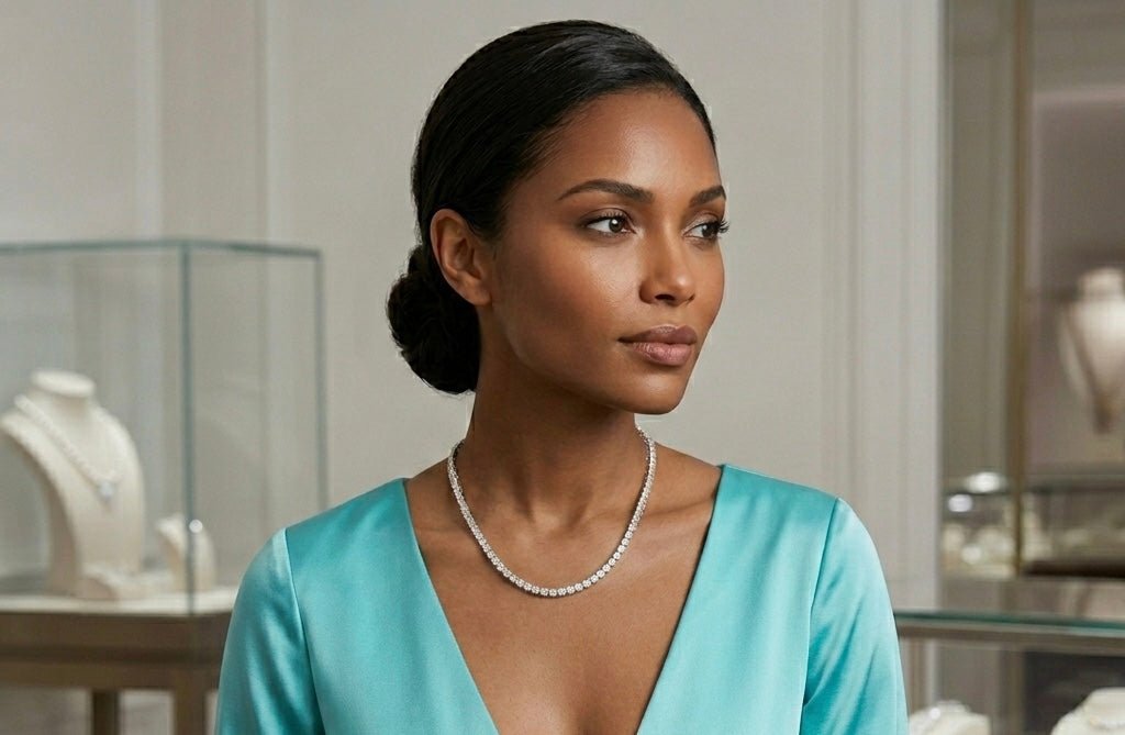 Fine Tennis Necklace Chain Silver Pavé Stones