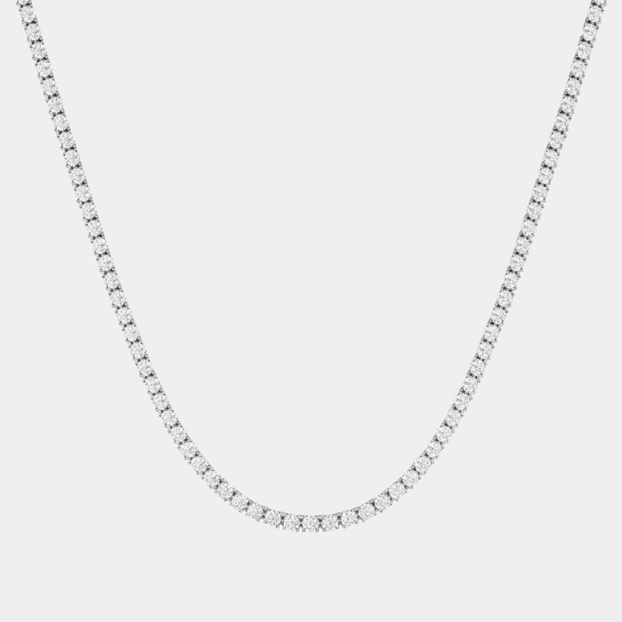 Fine Tennis Necklace Chain Silver Pavé Stones