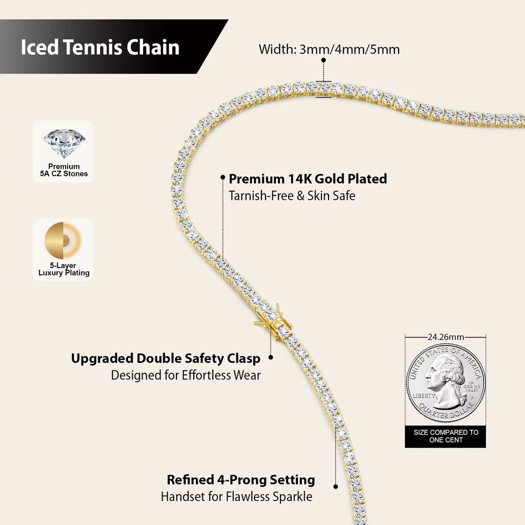 Fine Tennis Necklace Chain Silver Pavé Stones