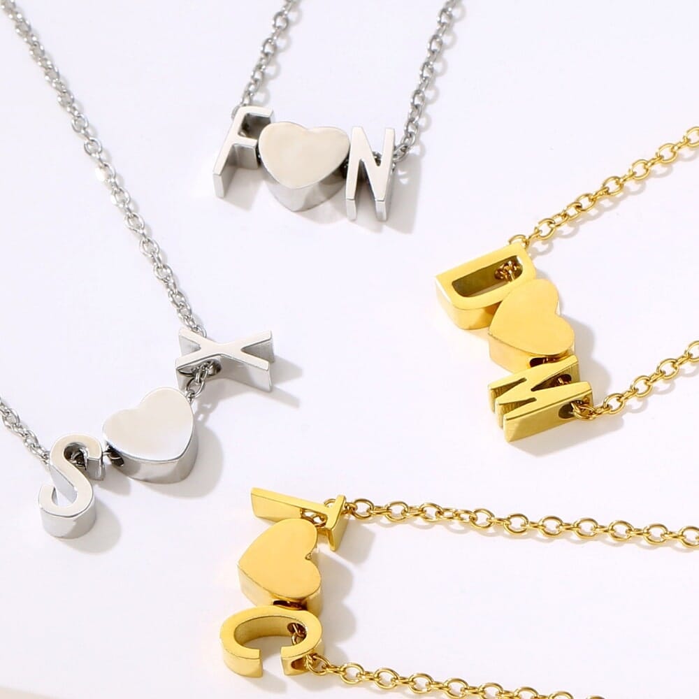 Necklace with heart and two letters