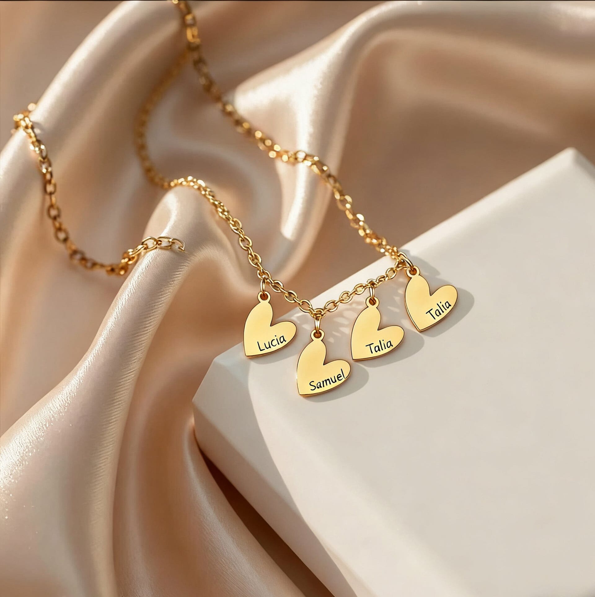 Necklace with personalised heart pendants