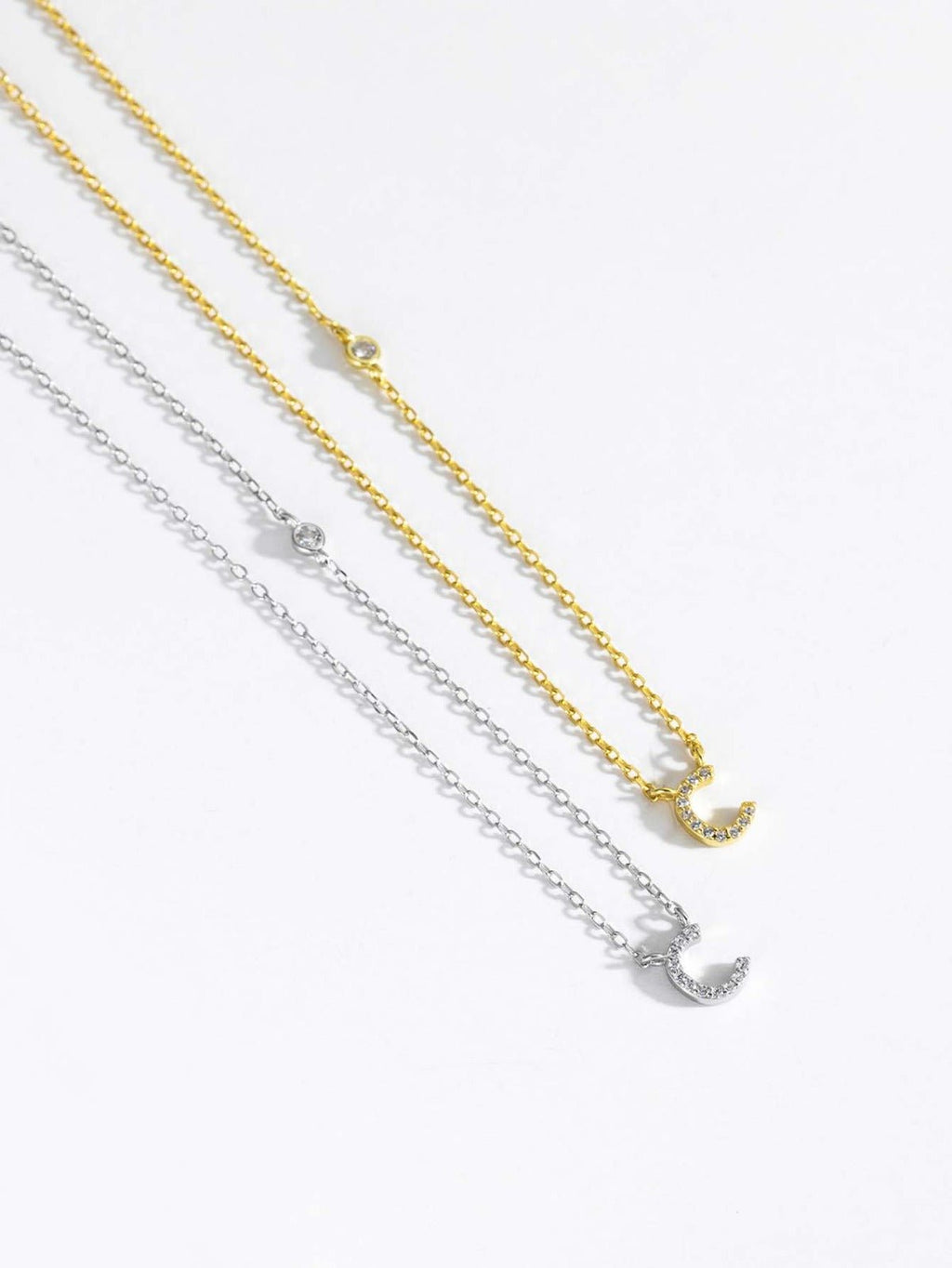 Initial Necklace C Letter Pendant Sterling Silver