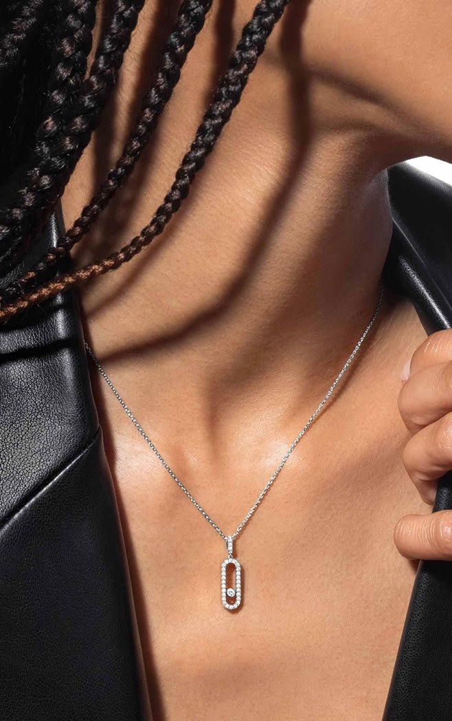 Kinetic Pave Necklace With Moving Diamond Sterling Silver