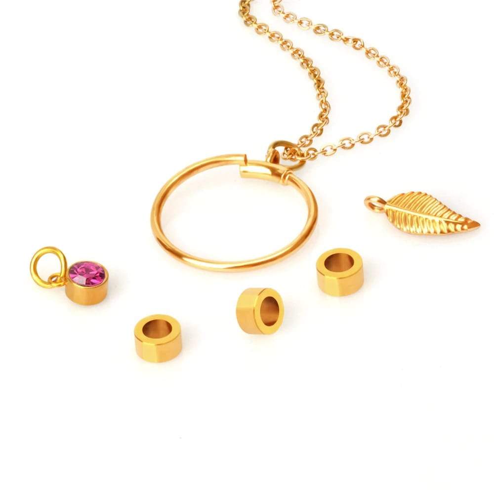 Circle pendant chain with personalized beads