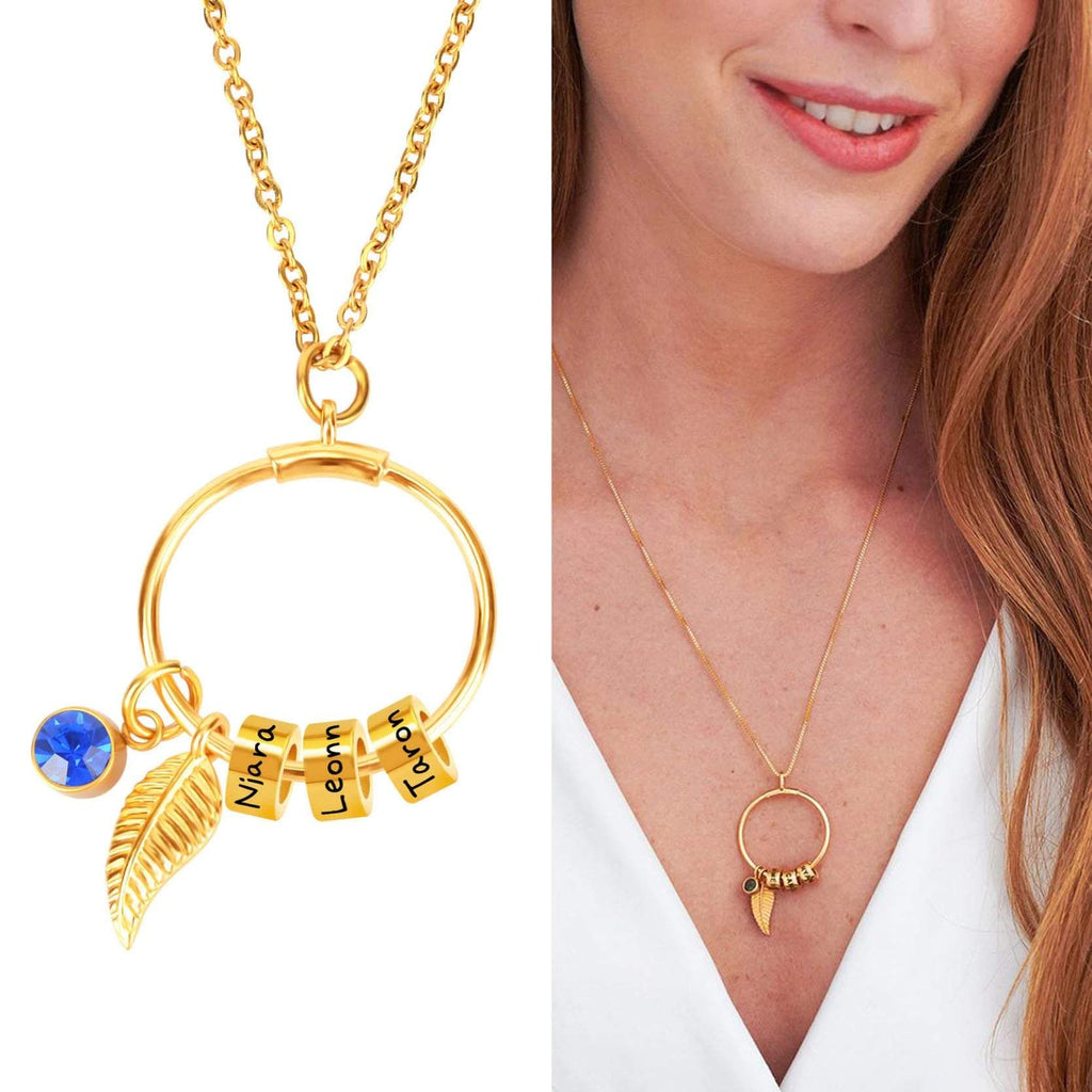 Circle pendant chain with personalized beads