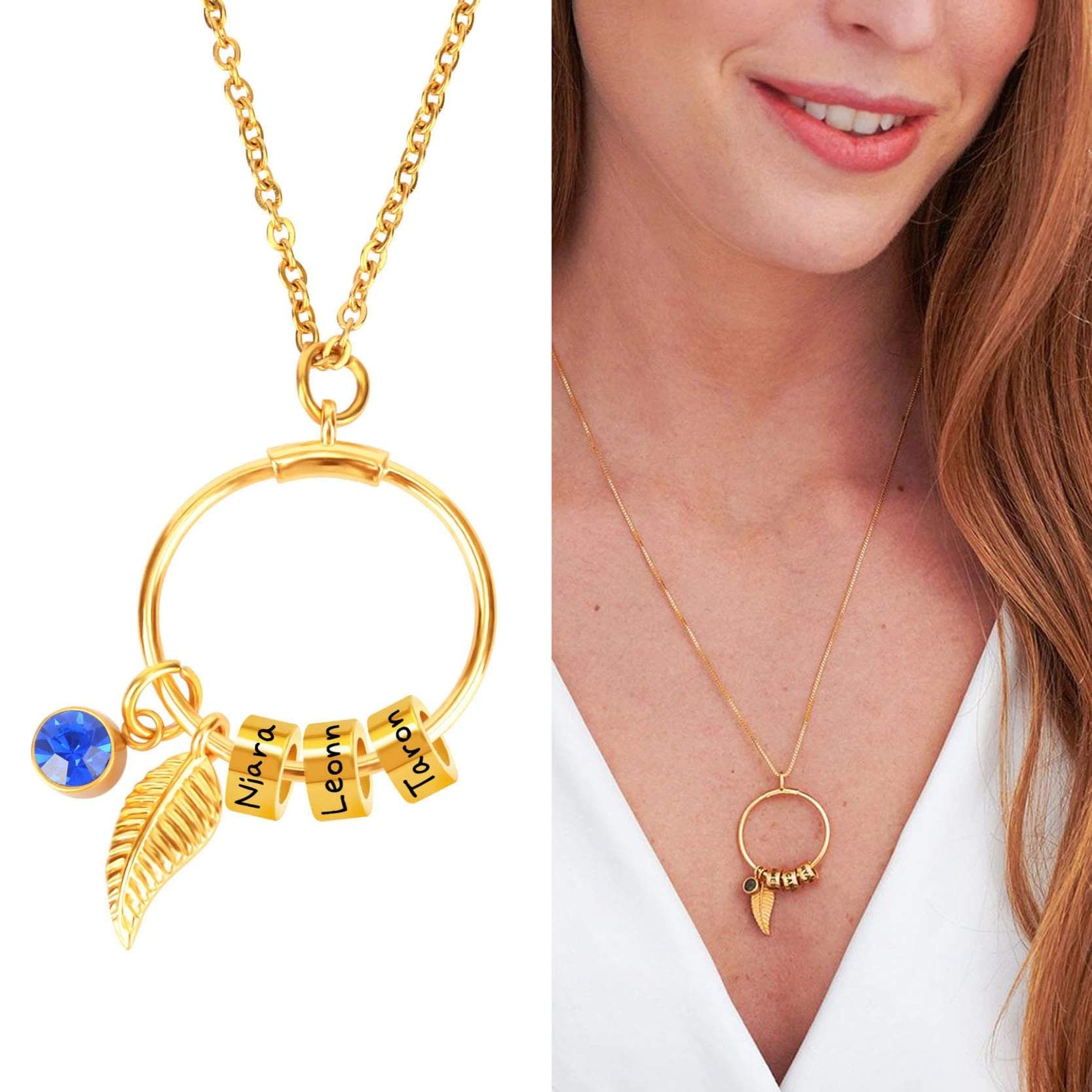 Circle pendant chain with personalized beads