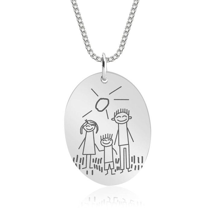 Personalised Children's Drawing Necklace With Oval Pendant